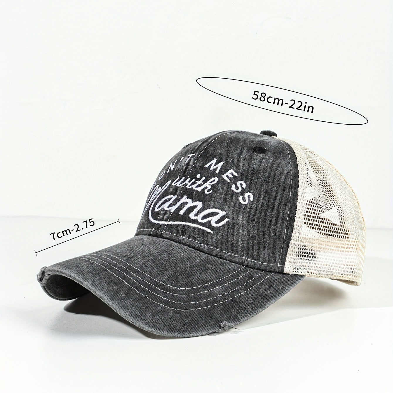 Mom Baseball Cap Distressed Trucker Hat Ponytail Mesh Embroidery Sun Hat