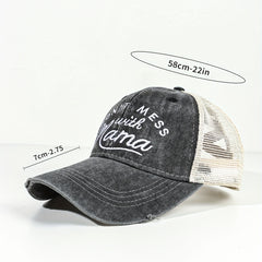 Mom Baseball Cap Distressed Trucker Hat Ponytail Mesh Embroidery Sun Hat