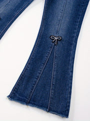 Girl's Flared Jeans with Bowknot - Youth Casual Clothing