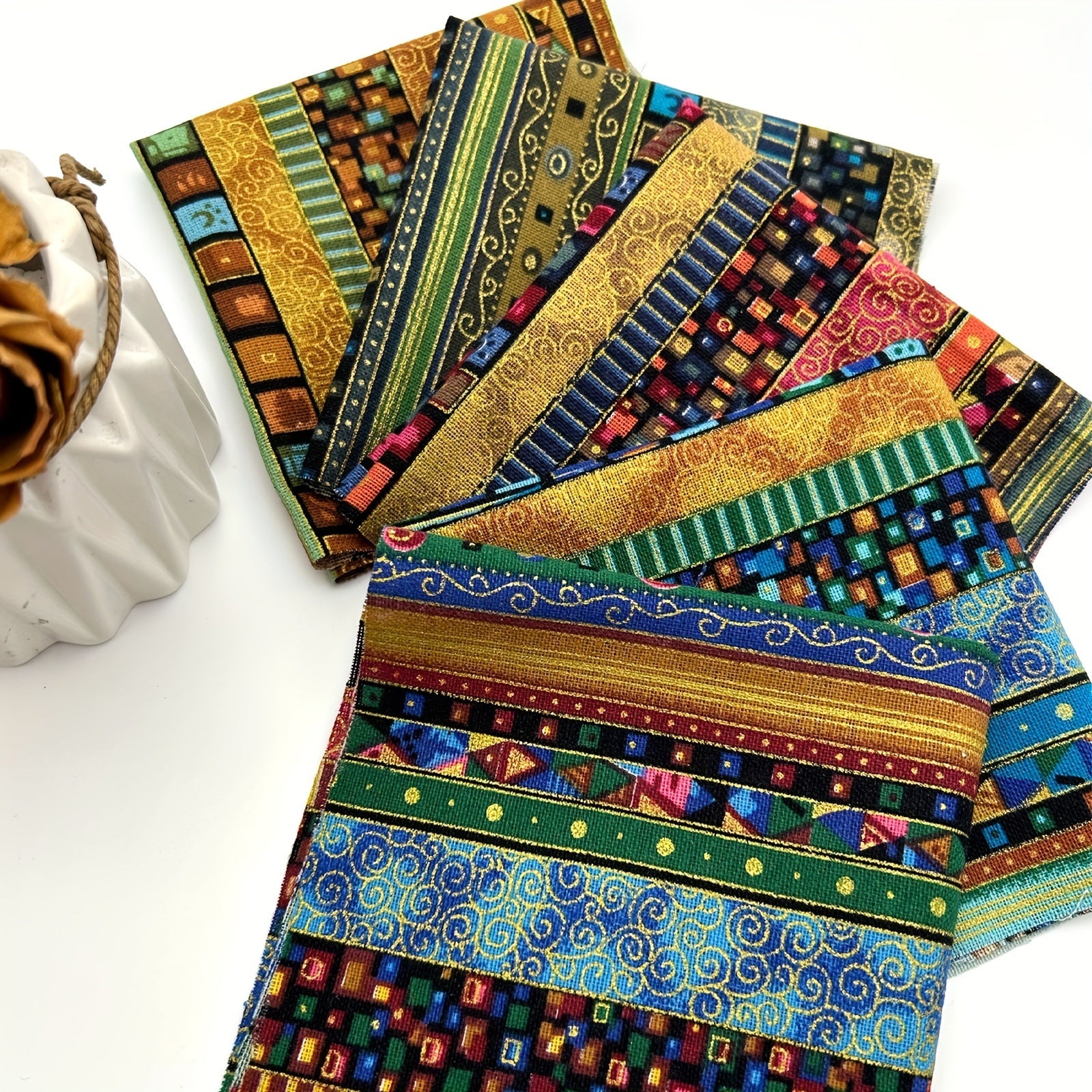 5pcs Cotton Craft Fabric Bundle Squares Ethnic Style Pattern Patchwork Set