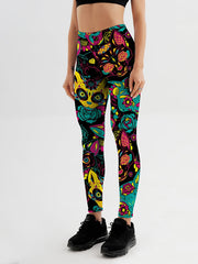 Cat Cartoon Flower Yoga Leggings High Stretch Gym Tight Pants
