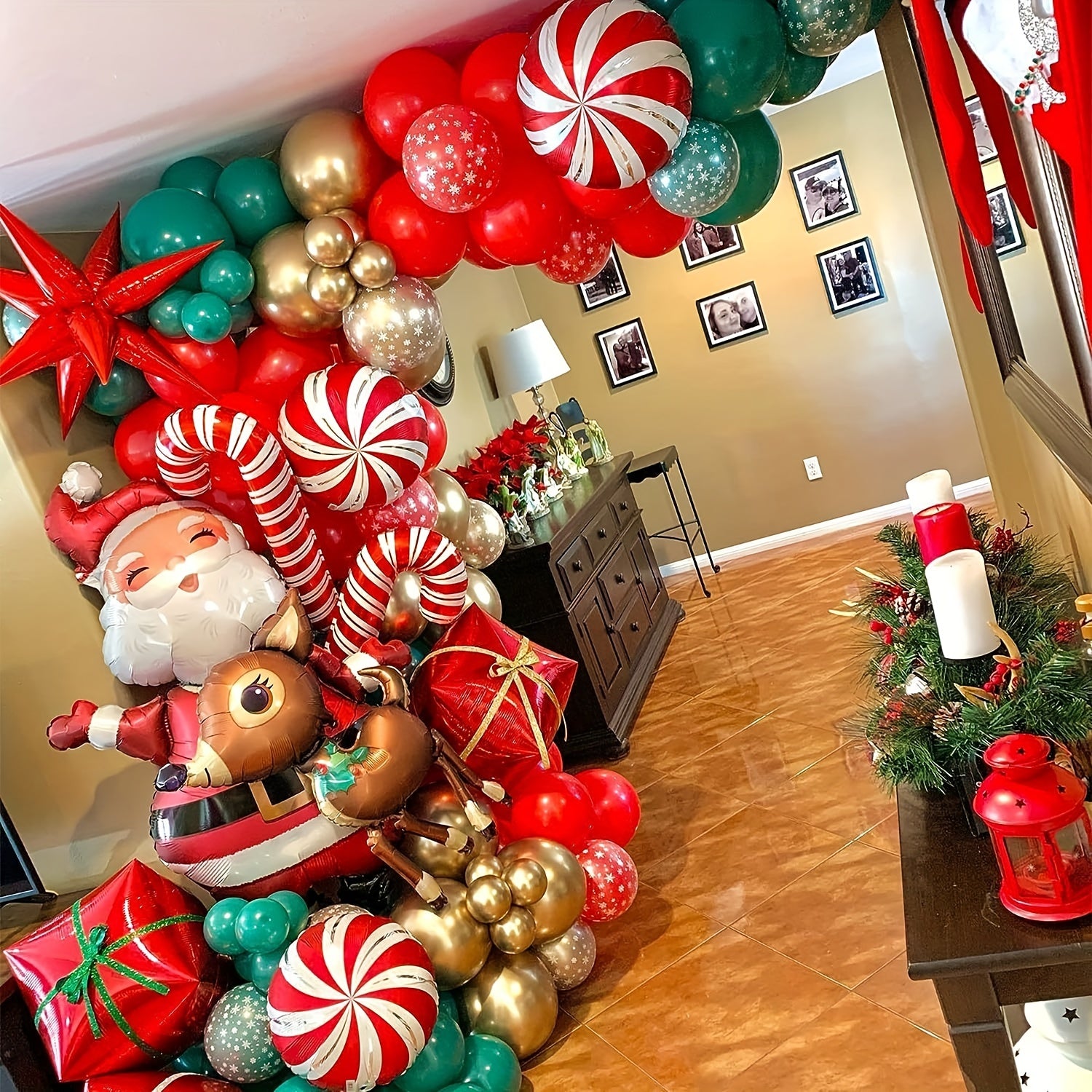 Christmas Balloons Garland Kit Red Green Golden Star Foil Balloons Xmas Party
