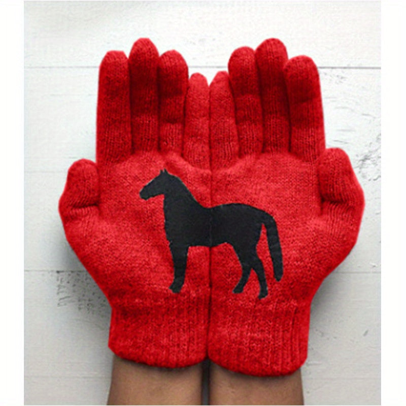 Plush Thickened Horse Decor Gloves for Women