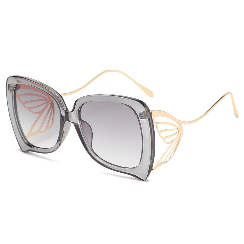 OOLVS Big Frame Butterfly Sunglasses UV Protection Metal Leg Gafas De Sol
