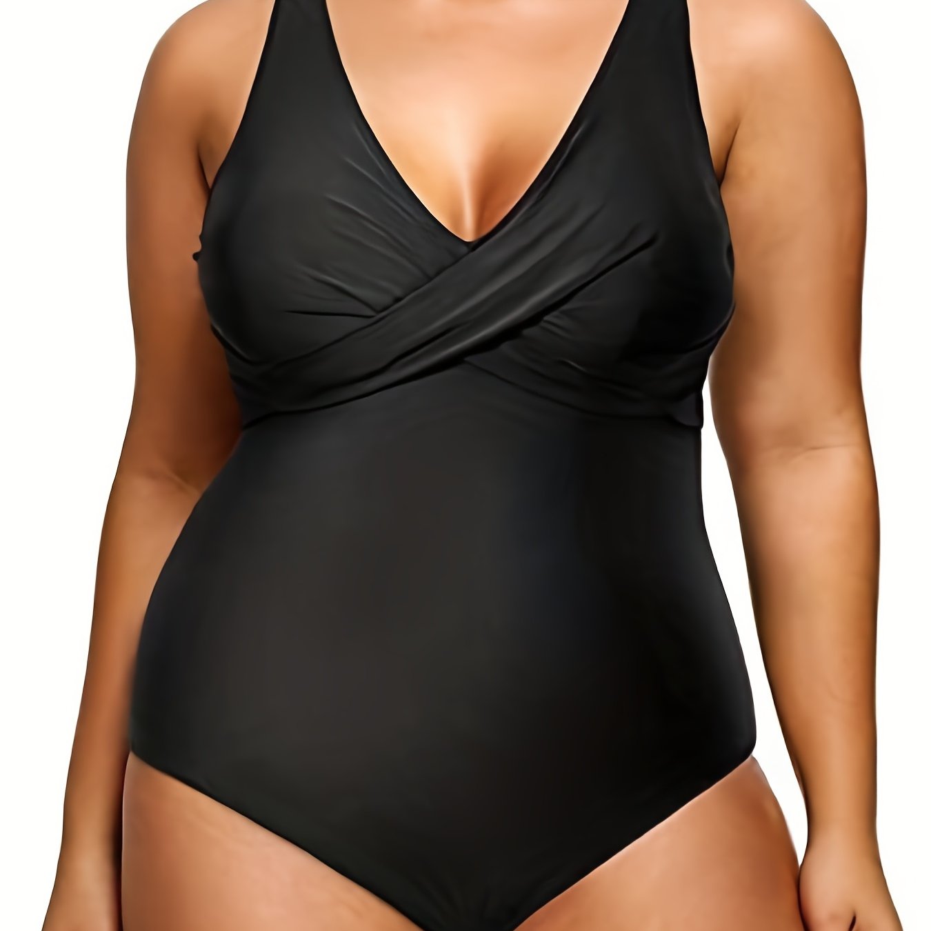 Modest Swimsuit Cross Front V Neck One Piece Swimsuit