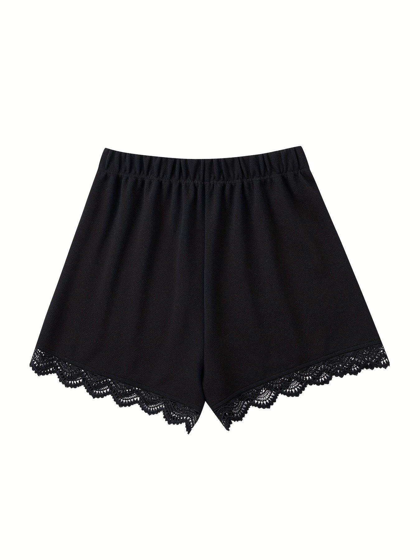 Lace Trim Solid Shorts Casual Summer Women's Clothing