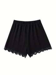 Lace Trim Solid Shorts Casual Summer Women's Clothing