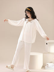 Women's Solid Pajama Set Long Sleeve Crew Neck Top & Pants
