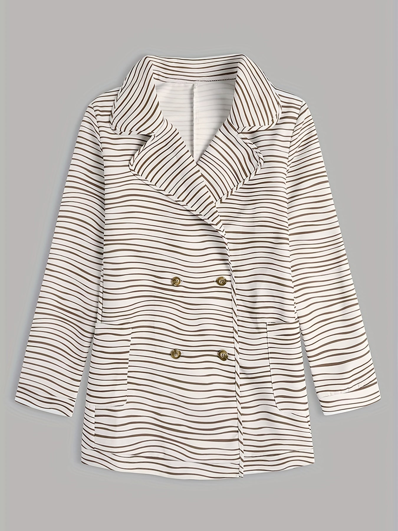 Striped Pattern Double Breasted Blazer Casual Lapel Neck Long Sleeve Blazer