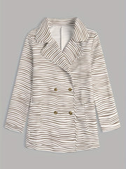 Striped Pattern Double Breasted Blazer Casual Lapel Neck Long Sleeve Blazer
