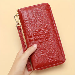 Cow Belt Texture Long Wallet with Wrist Strap
