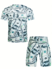 Men's Money Graphic 3D Print T shirt Active Shorts Set