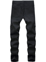 Men's Slim Fit Cargo Denim Jeans With Pockets