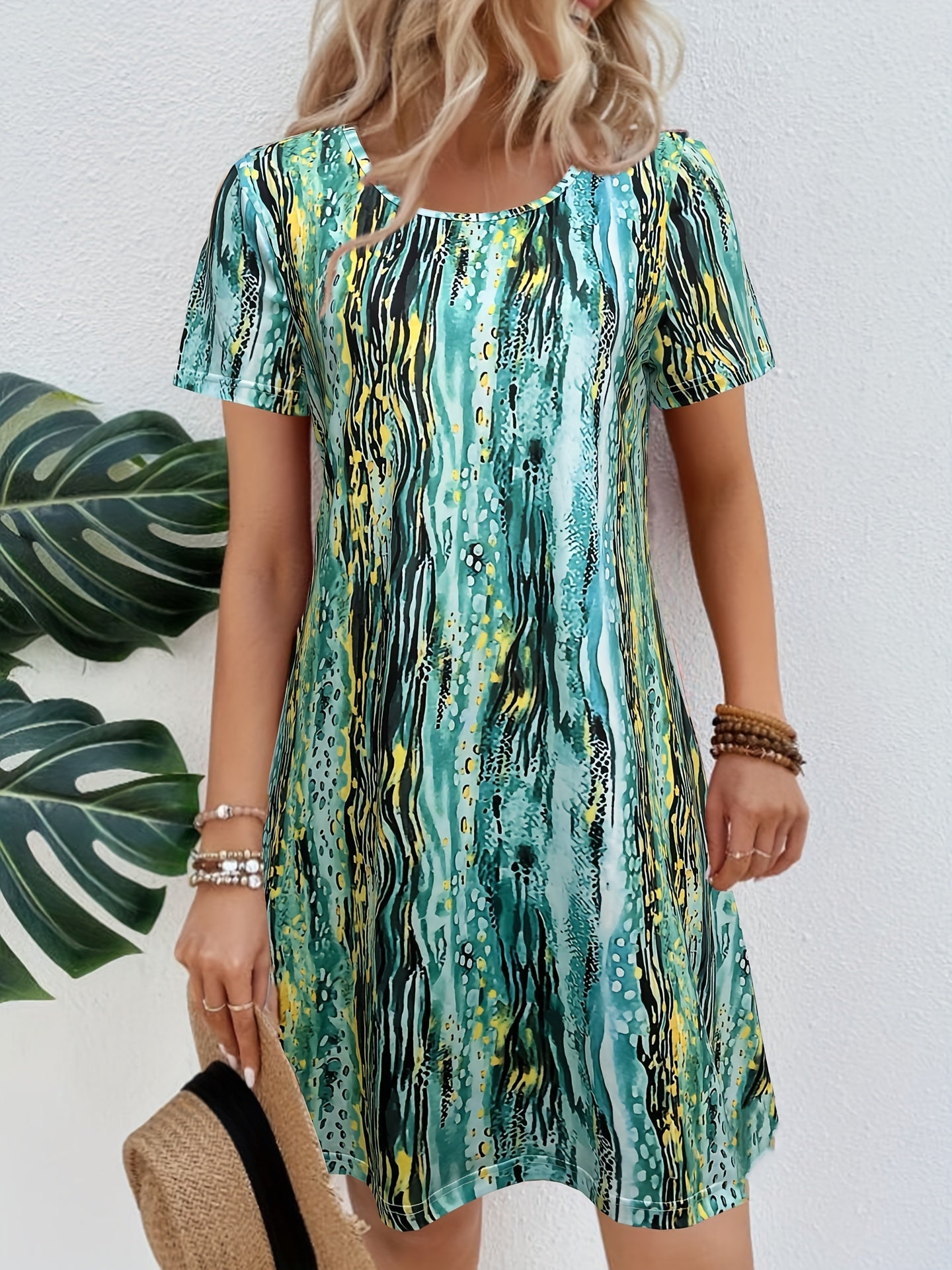 Striped Short Sleeve Round Neck Dress