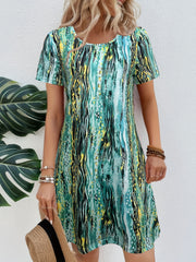 Striped Short Sleeve Round Neck Dress