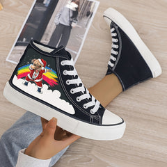 Christmas Puppy Plush Lined Canvas Sneakers
