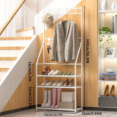 Entryway Coat Rack Shoe Storage Shelves 8 Hooks Living Room