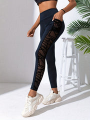 Mesh Stitching Pocket Sports Leggings High Waist Slimming Yoga Fitness Pants