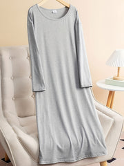 Plus Size Lounge Dress Solid Long Sleeve Round Neck Tee Sleep Dress