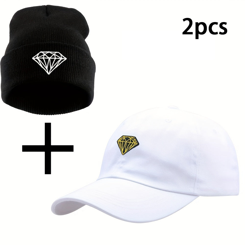 Diamond Pattern Embroidery Baseball Cap Sun Protection Knitted Hat