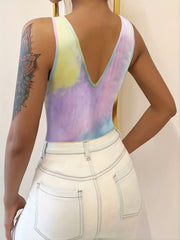 Plunging Neck Tie Dye Tank Top for Summer