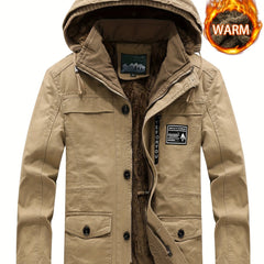 Men's Hooded Windproof Jacket Plush Warm Windbreaker For Autumn/Winter