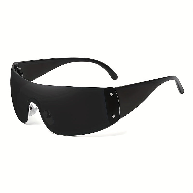 Y2K Rimless Sunglasses Solid Tinted Lens Stars Detail UV Blocking