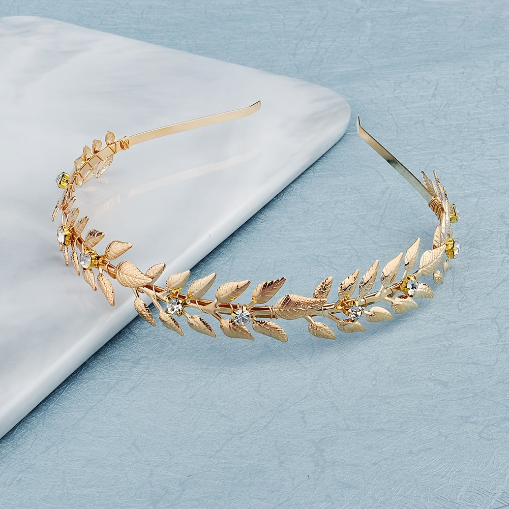 Golden Leaf Rhinestone Hairband Headband Princess Tiara