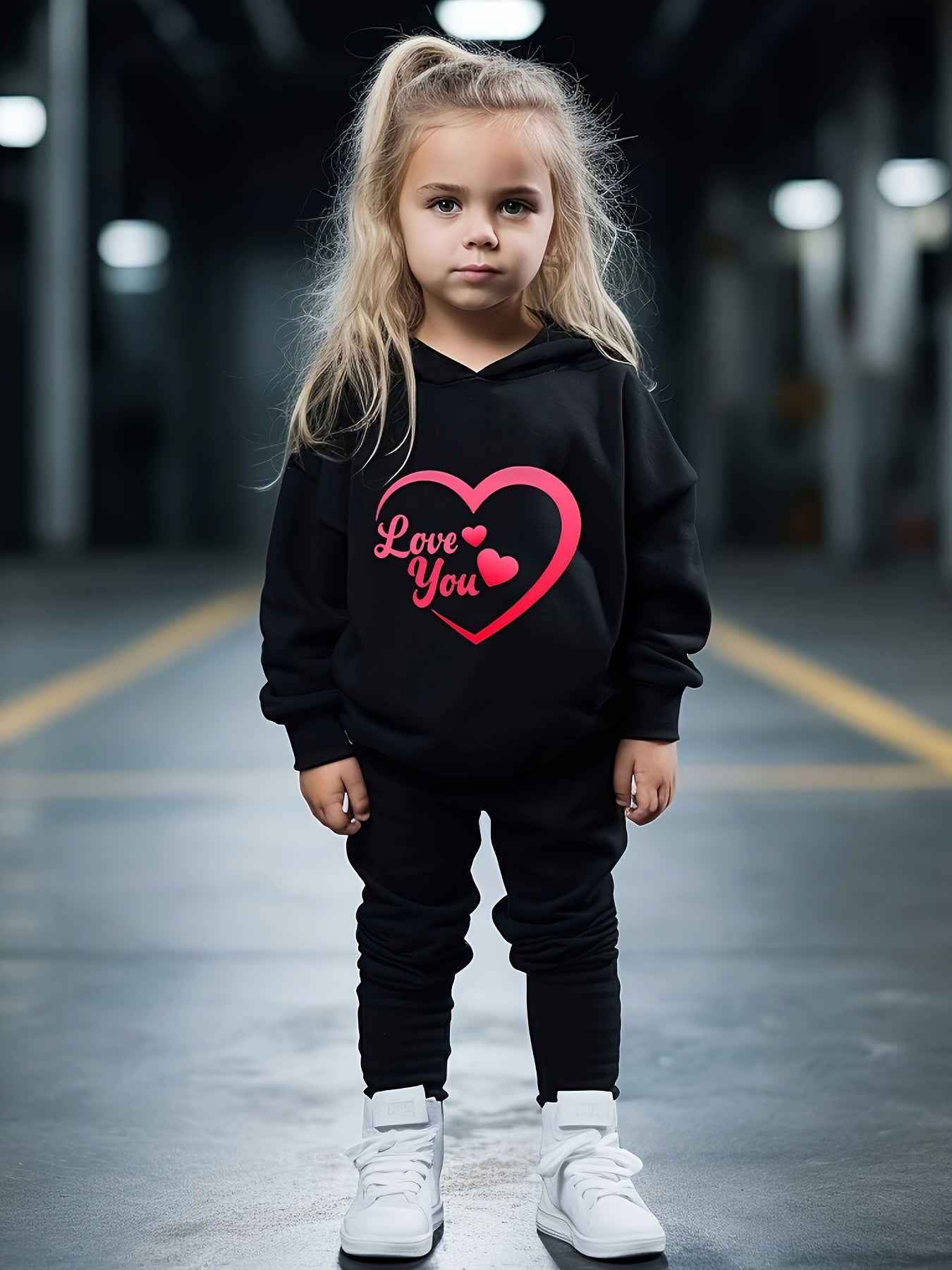 OERYUI Heart Print Hoodies Jogger Pants Set Girls 2pcs Sports Spring Outfits