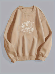 Mushroom Print Crew Neck Sweatshirt