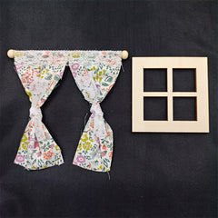 Dollhouse Daisy Curtain Decor Mixed Floral and Gingham Patterns Tiny Scene DIY