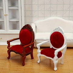 1:12 Dollhouse Furniture Vintage Wood Armchairs with Red Cushions