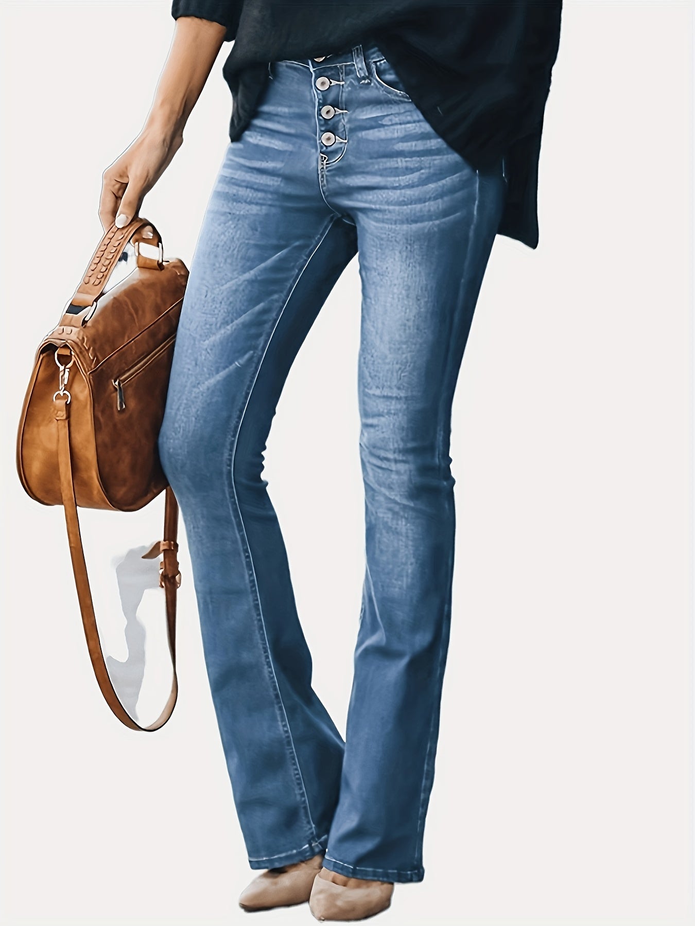 Dark High Stretch Flared Jeans Bootcut Slim Fit Denim Pants Women's Clothing