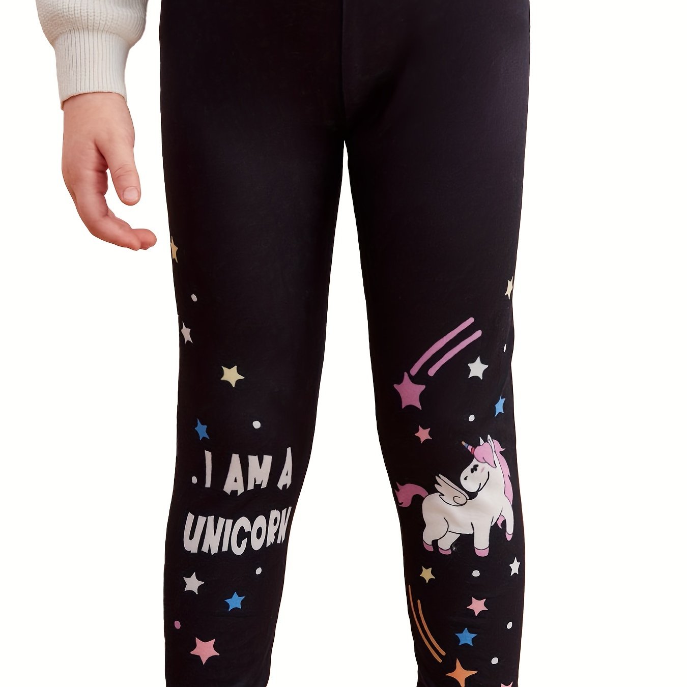 Girls Unicorn & Stars Footless Leggings, Stretchy Slim Fit Legging Pants