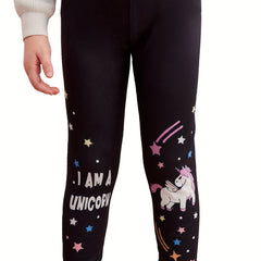 Girls Unicorn & Stars Footless Leggings, Stretchy Slim Fit Legging Pants