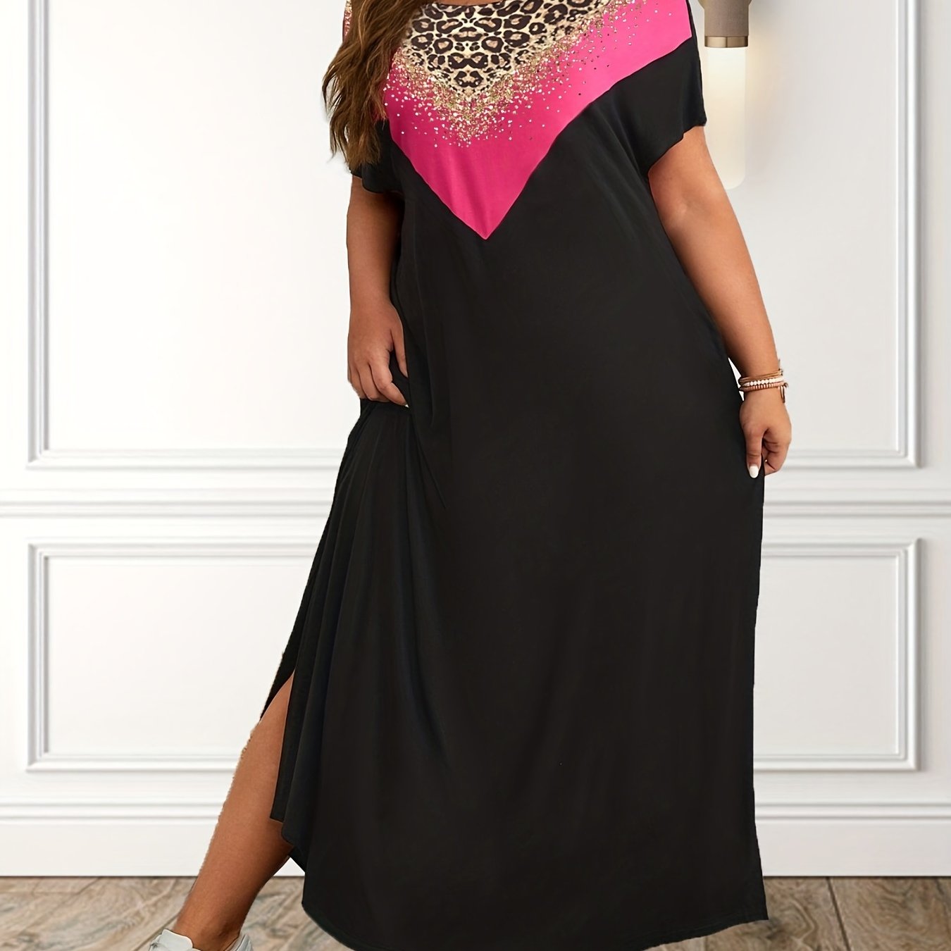 Colorblock Leopard Print Maxi Dress