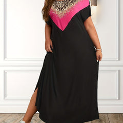 Colorblock Leopard Print Maxi Dress