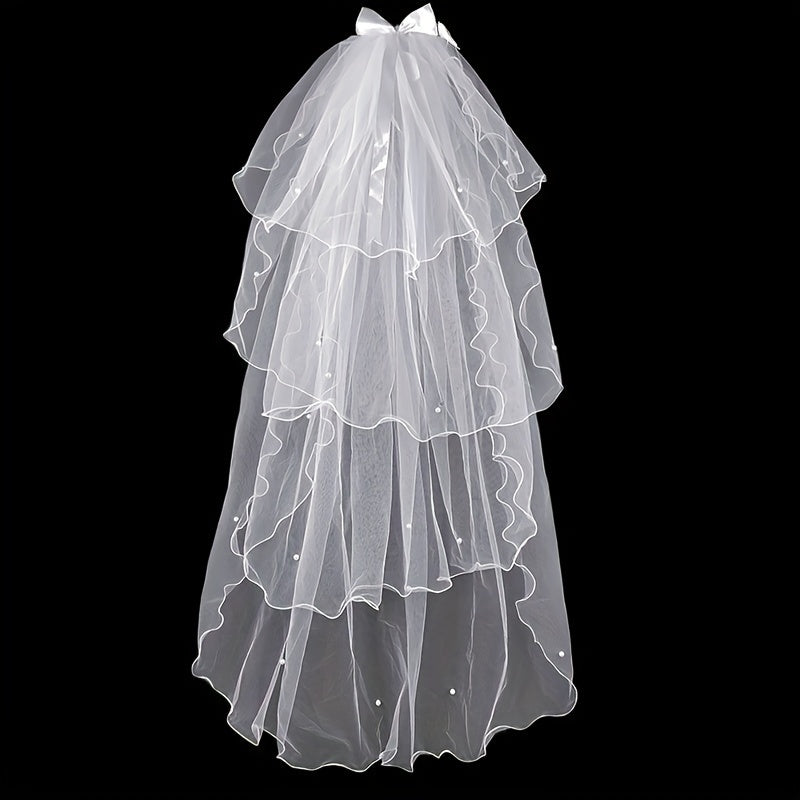 Bowknot Wedding Veil With Faux Pearl Ornament