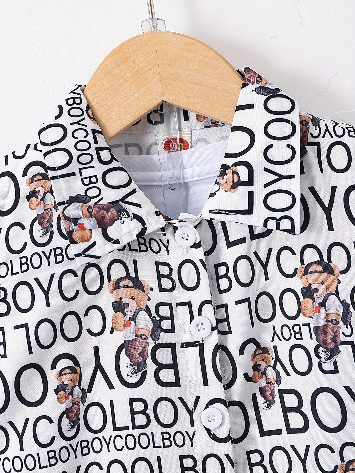 Boys Letter & Bear Print Outfit Short Sleeves Shirt & Shorts Set