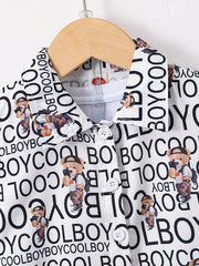 Boys Letter & Bear Print Outfit Short Sleeves Shirt & Shorts Set