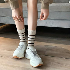 5 Pairs Block Stripe Print Socks Comfy & Breathable Women's Stockings & Hosiery