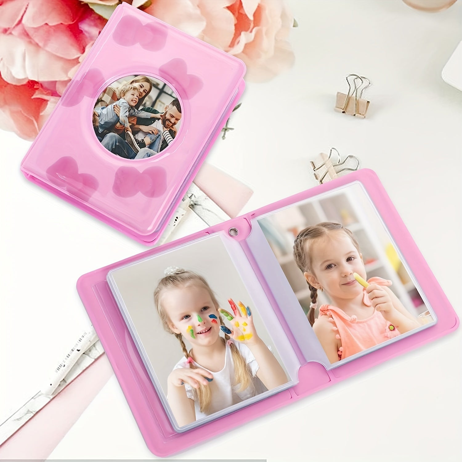 3 Inch Mini Kpop Photo Holder Book Pink Bow Photo Card Album