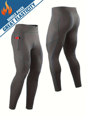Men's Solid Pocket Leggings Compression Pants For Outdoor Running
