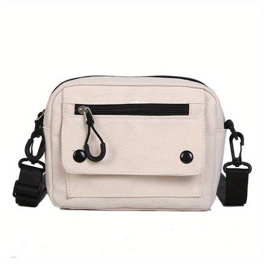 Canvas Crossbody Bag with Buckle Decor Flap Purse