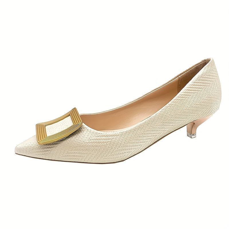 Square Buckle Kitten Heels Pointed Toe Pumps Slip On Versatile Dress Shoes