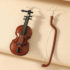 Baroque Style Violin Earrings Exaggerated Retro Design