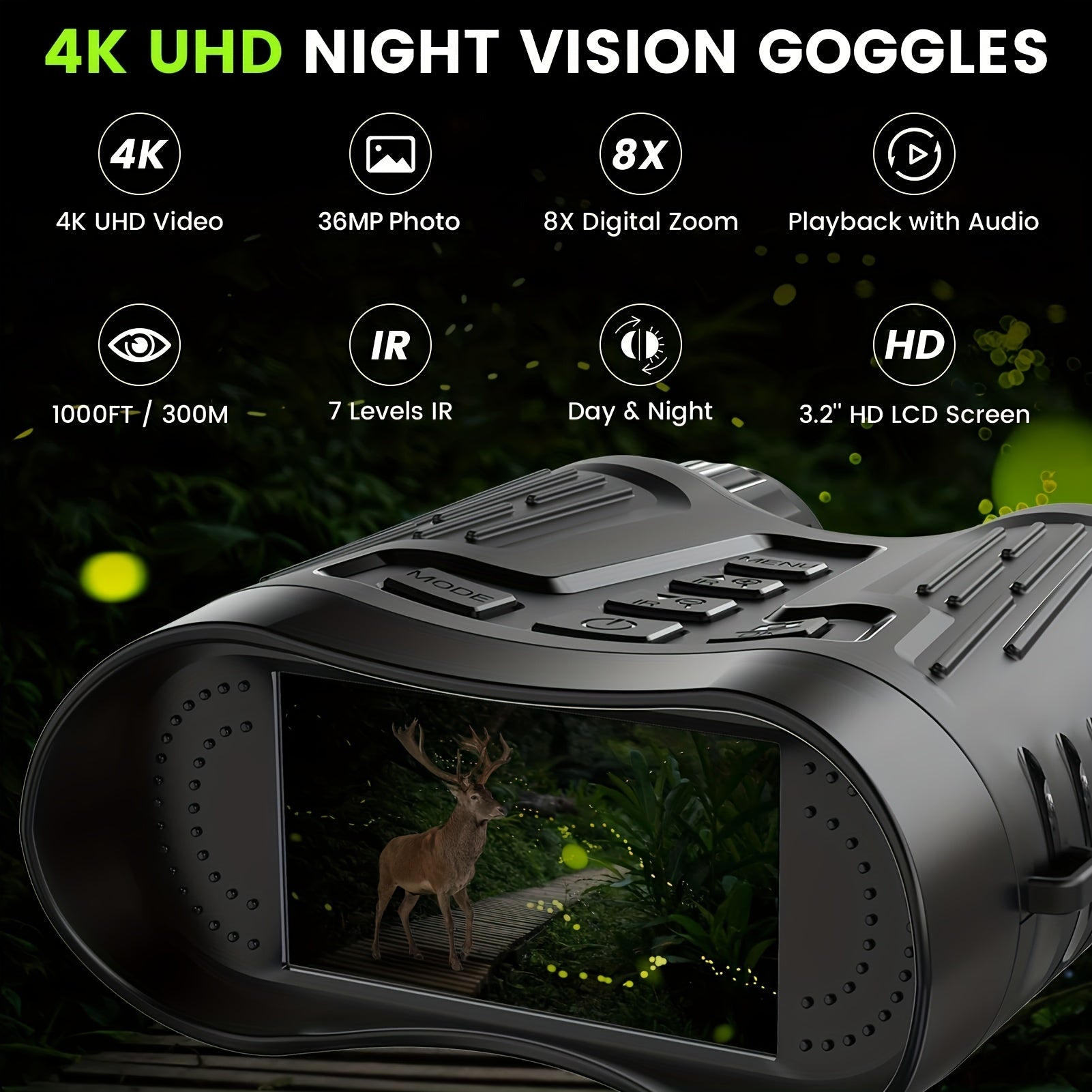 Night Vision Binoculars 4K Infrared Goggles with 8X Digital Zoom