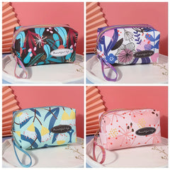 Flower Print Makeup Bag Large Capacity Travel Toiletry Bag with Wrist Strap