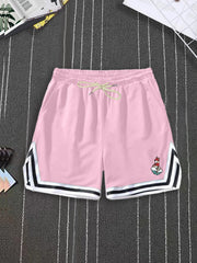 Cartoon Lighthouse Pattern Active Shorts With Pockets Men's Casual Stretch Waist
