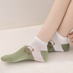5 Pairs Cartoon Bear Print Socks & Lightweight Low Cut Ankle Socks